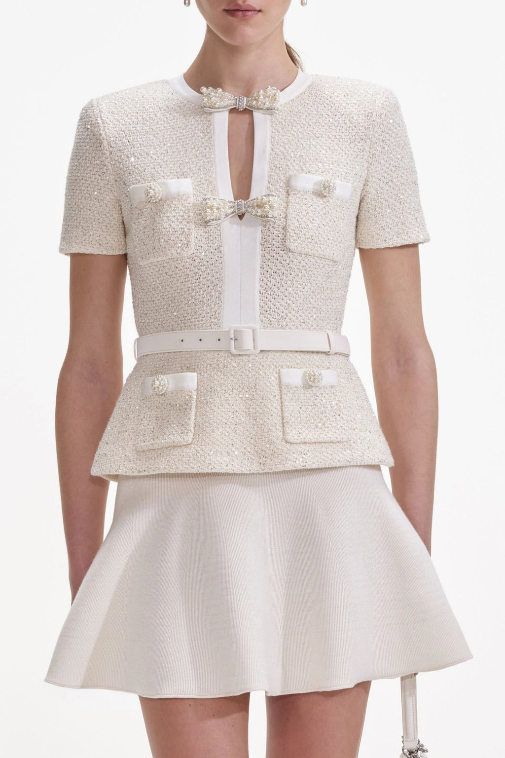 Vicky Cream Sequin Knit Top Skirt Set Flowering Girl