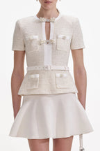 Vicky Cream Sequin Knit Top Skirt Set Flowering Girl