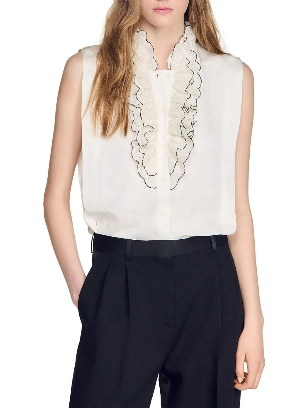 Contrast Ruffle Shirt Flowering Girl