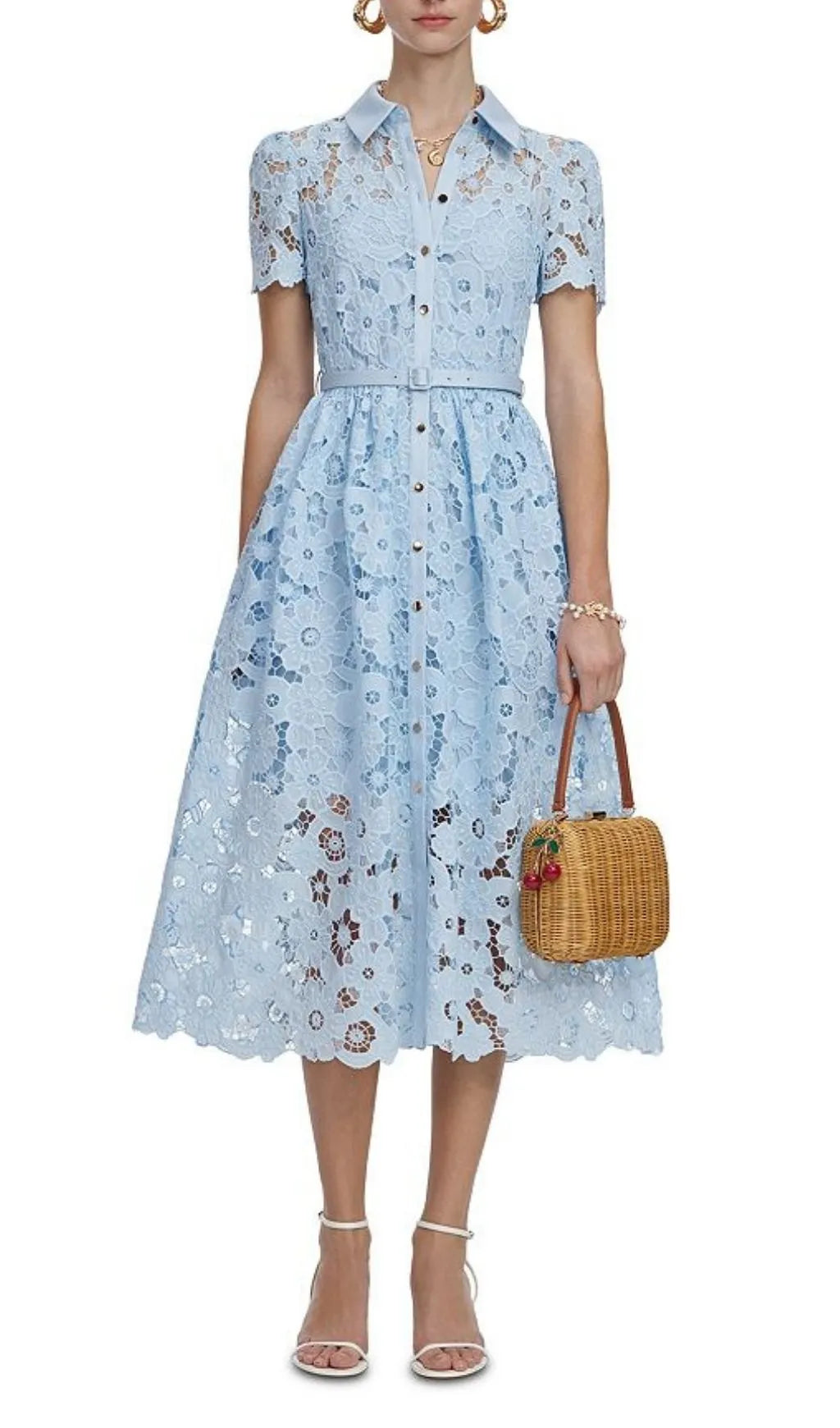 Lace Collared Midi Dress - Blue Flowering Girl
