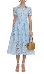 Lace Collared Midi Dress - Blue Flowering Girl