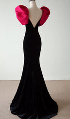 Red Puff Sleeve Black Maxi Dress Flowering Girl