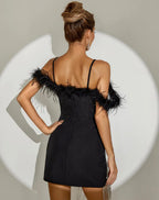 Feather Strap Diamond Chain Mini Dress In Black Flowering Girl