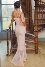 Taylor Ruffled Mesh Maxi Dress - Pink Flowering Girl