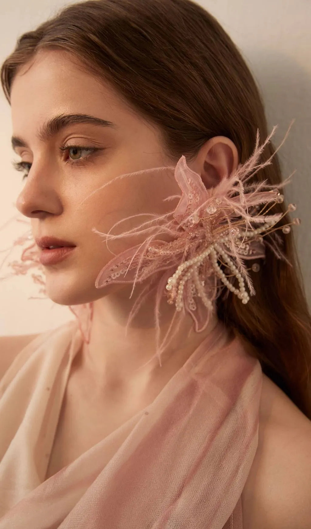 Leia Pink Feather Beaded Earrings Flowering Girl