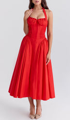Ashleen Red Halter Midi Dress Flowering Girl