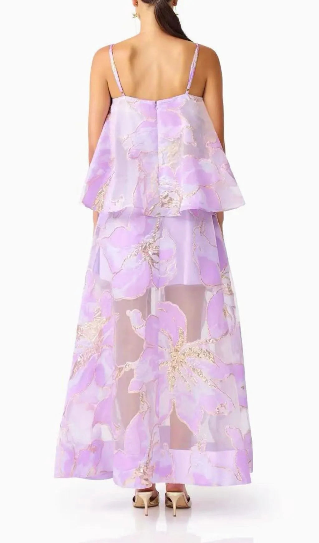 Kiden Purple Strappy Floral Midi Dress Flowering Girl