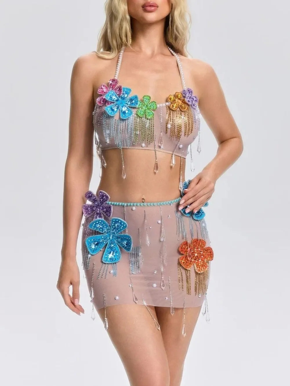 Florissa Flower Pearl Mesh Skirt Set Flowering Girl