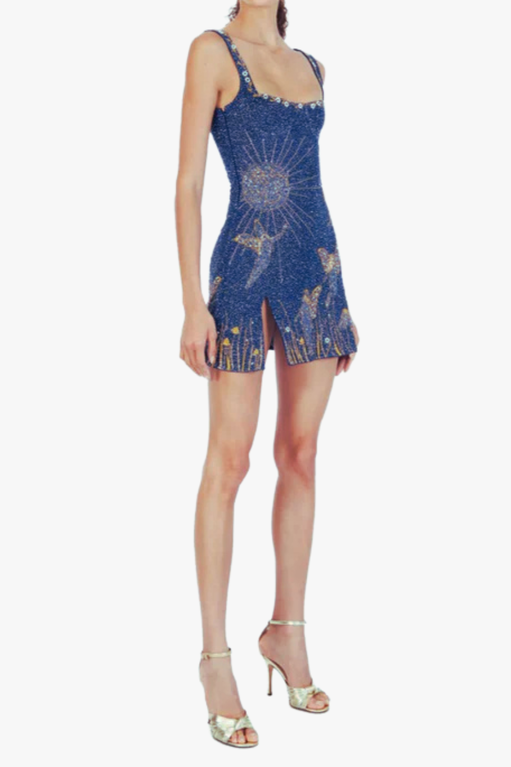 Sylvia Rhinestone Embellished Sky Mini Dress in blue Flowering Girl