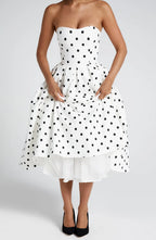 Edith Midi Dress - Black Polka Dot Print Flowering Girl