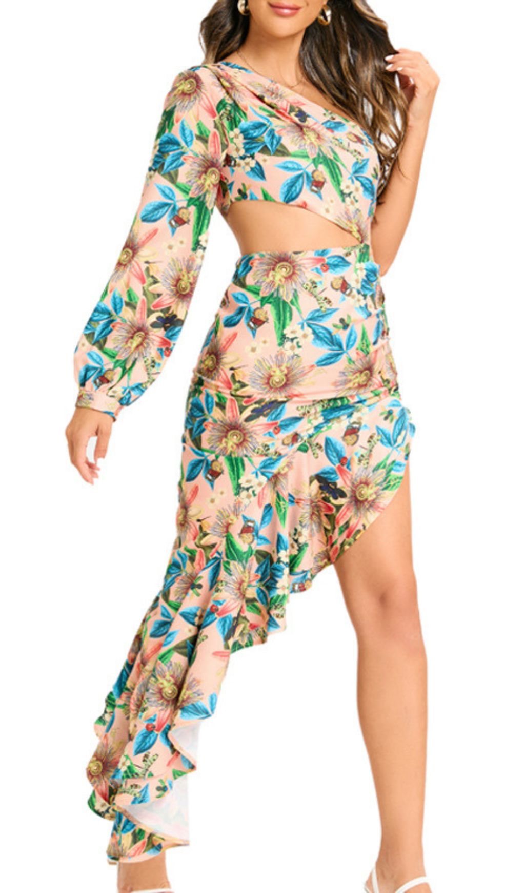Javen Floral Printed One-Shoulder Maxi Dress Flowering Girl