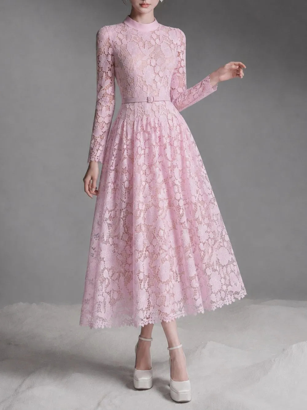 Maurissa Lace Long Sleeve Midi Dress Flowering Girl
