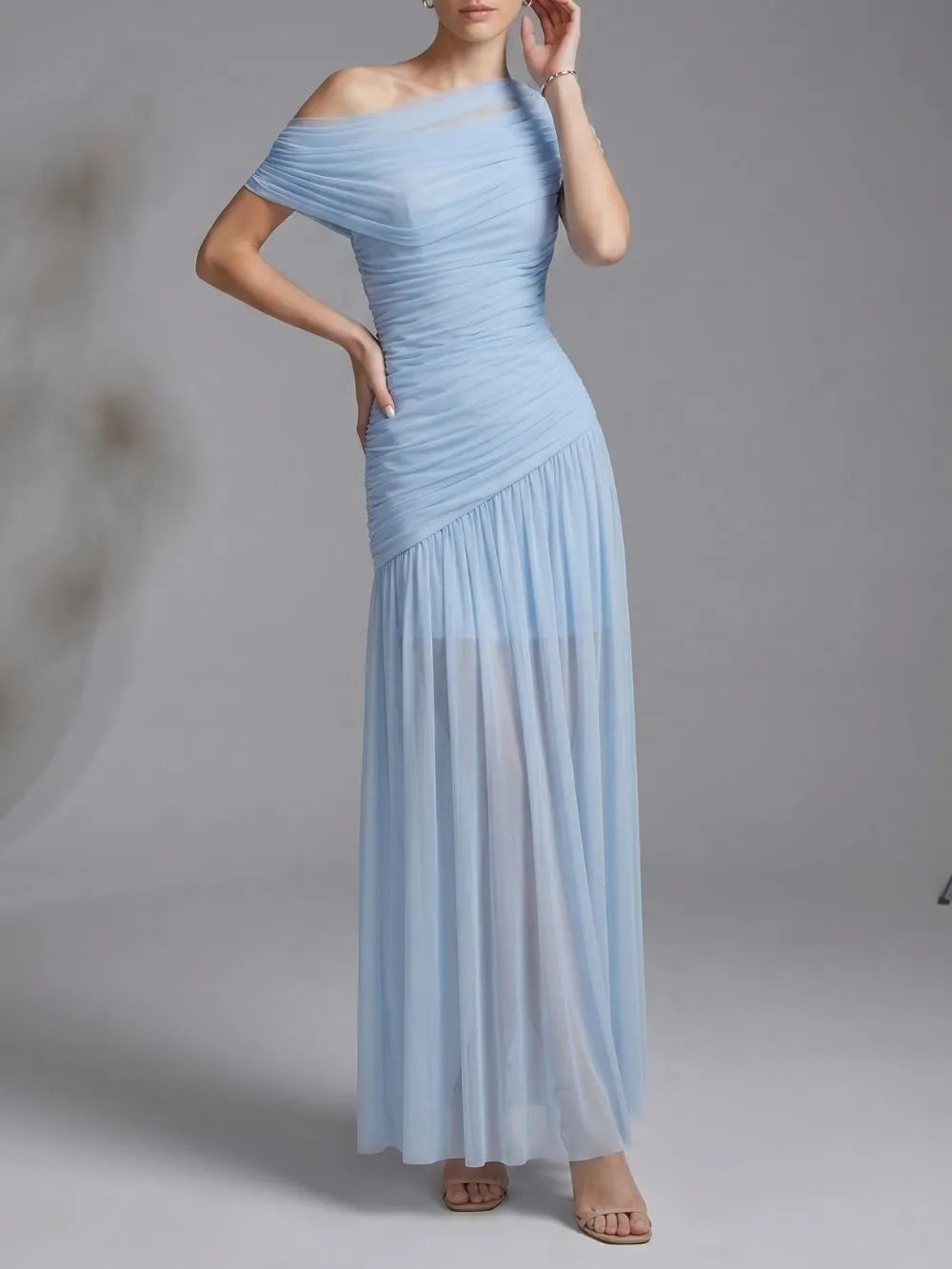 Maida Blue Ruched Maxi Dress Flowering Girl