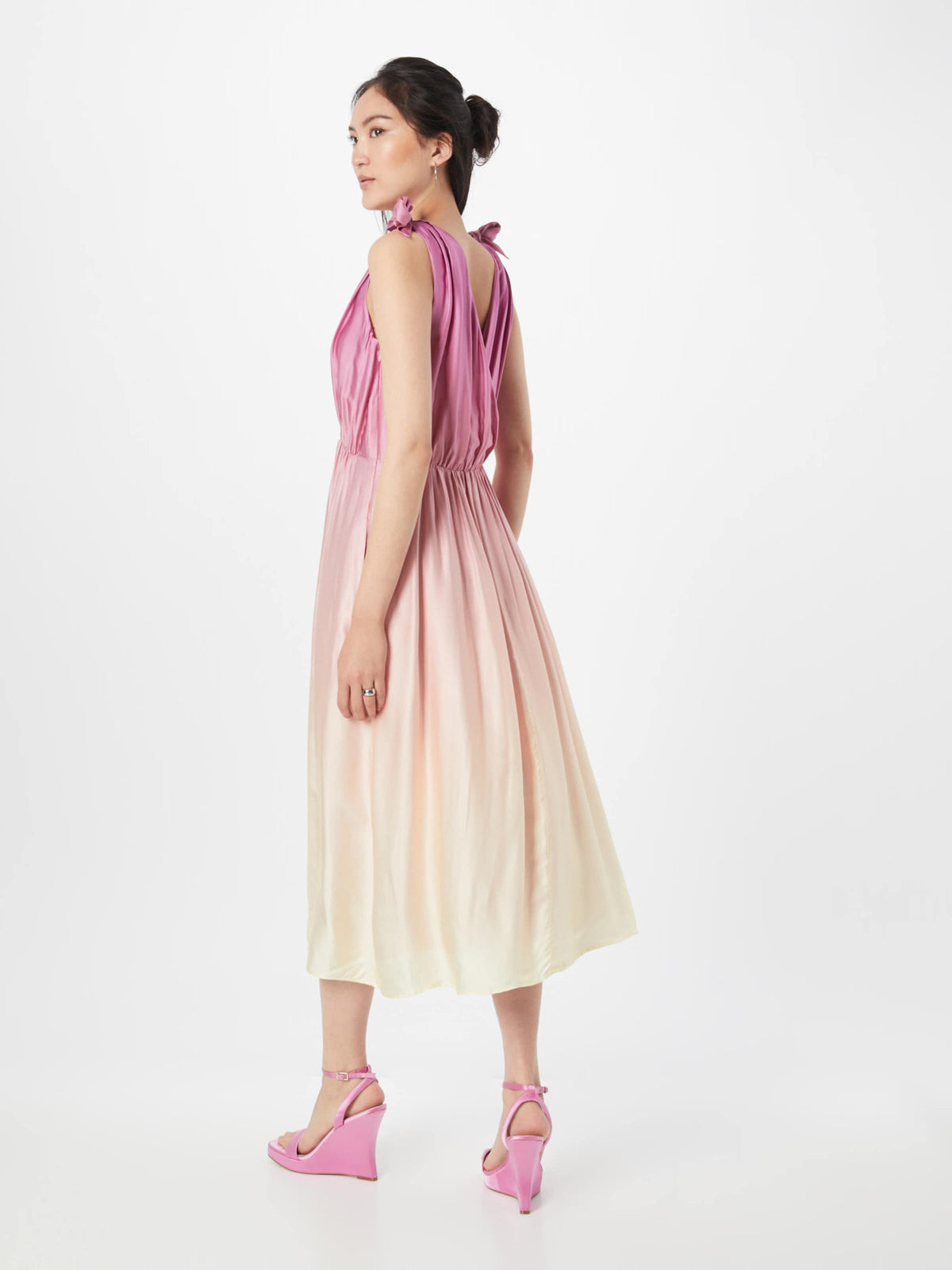 Wrap-Over Midi Dress In Pastel Yellow Without Belt Flowering Girl