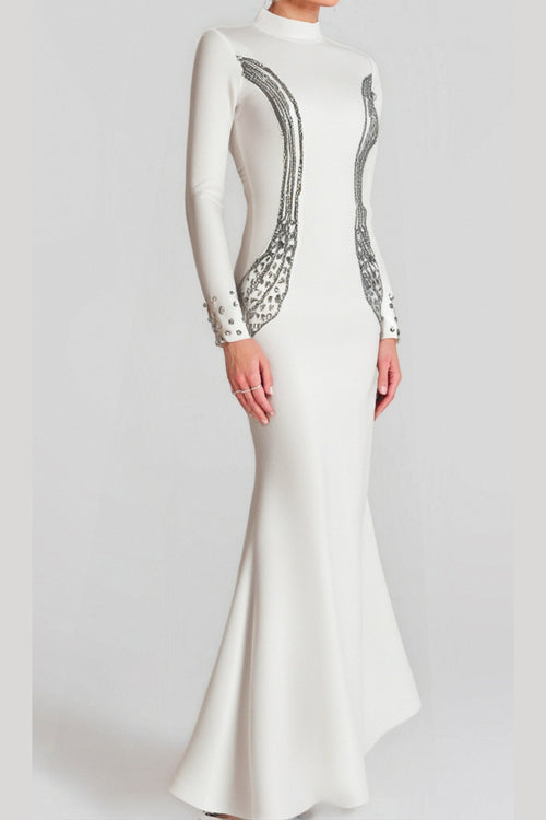 Ashley Crystal Embellished Bodycon Maxi Dress In White Flowering Girl
