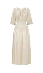 Square Neck Puff Sleeve Lace Satin Maxi Dress Flowering Girl