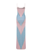 Simona Fully Rhinestoned Bodycon Maxi Dress - Blue & Pink Flowering Girl
