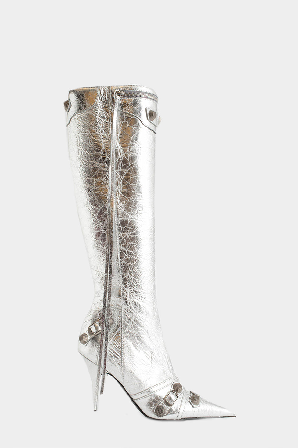 Shilia Zip Knee-high Boots - Silver Flowering Girl