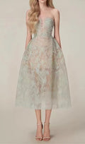 Allyson Green Floral Lace Embroider Midi Dress Flowering Girl