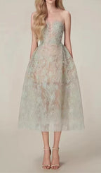 Allyson Green Floral Lace Embroider Midi Dress Flowering Girl