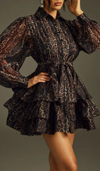 Hazra Folded Collar Printed Mini Dress Flowering Girl