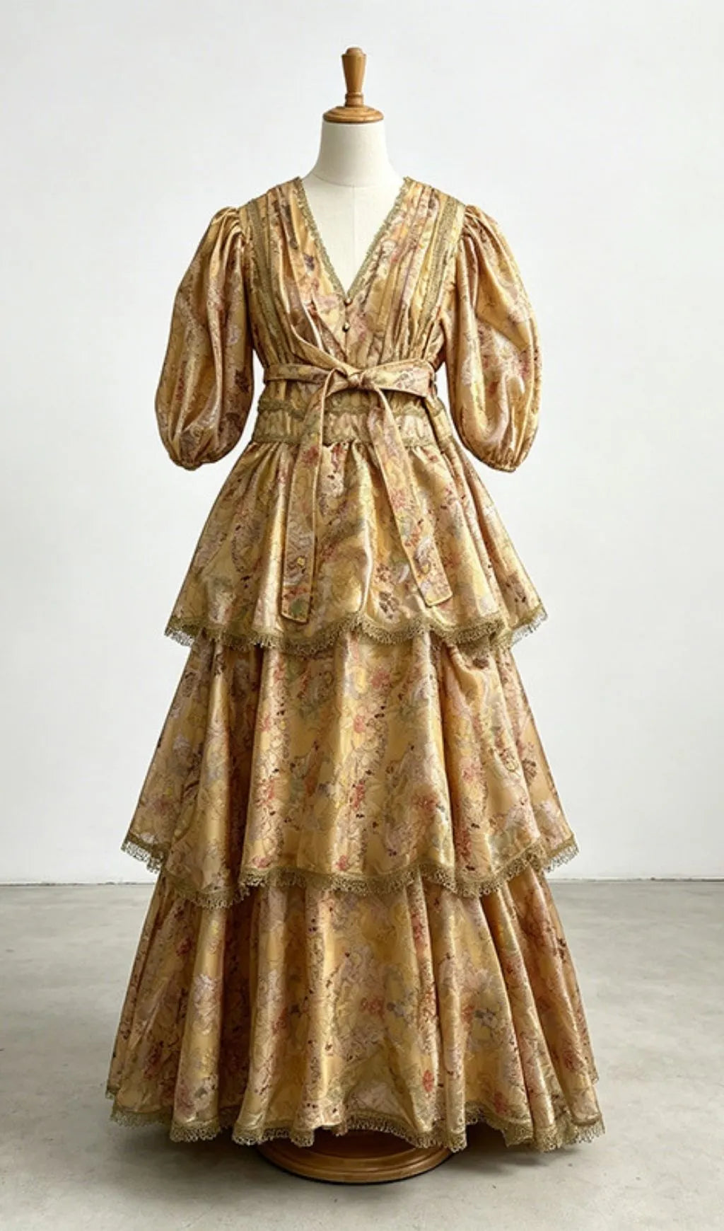 Kirsten Yellow Printed Puff Sleeve Midi Dress Flowering Girl