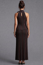Dark Brown Plissé Pleated Knit Two-Piece Set Flowering Girl