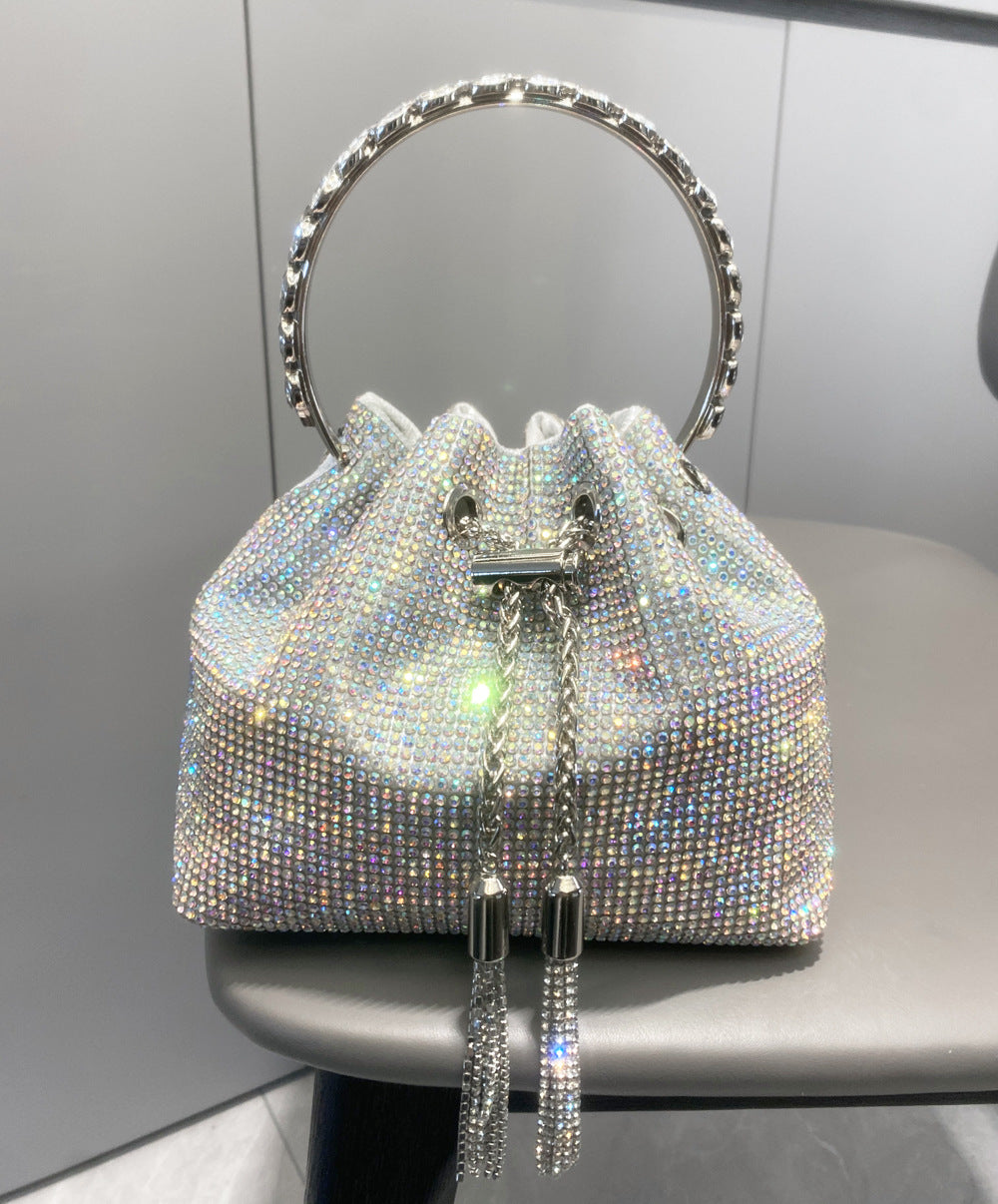 Crystal Embellished Bucket Bag In Silver Flowering Girl