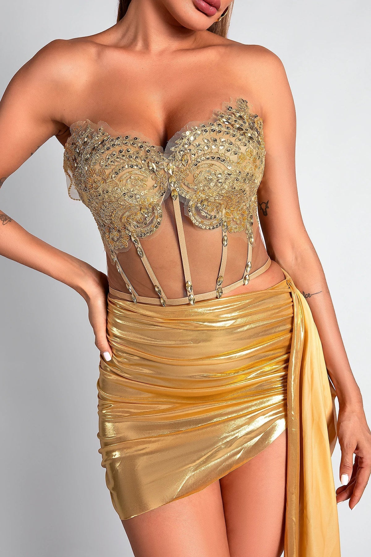 Silsi Diamond Corset Metallic Dress Set Flowering Girl