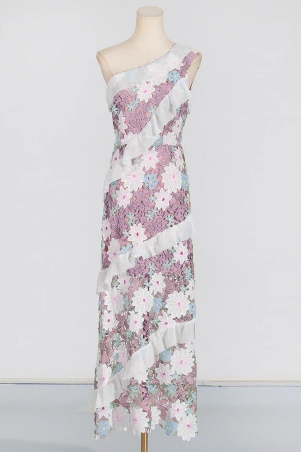 Floral One Shoulder Lace Maxi Dress In Purple Flowering Girl