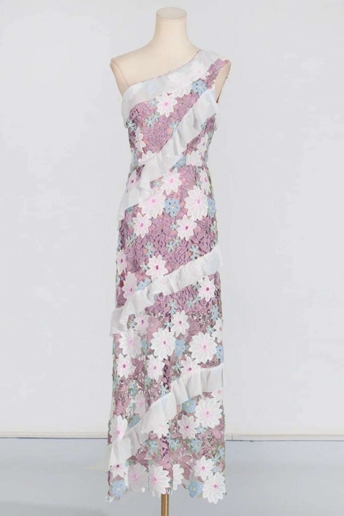 Floral One Shoulder Lace Maxi Dress In Purple Flowering Girl