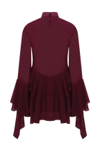 Chiffon Ruffle Mini Dress - Wine Flowering Girl