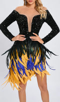 Long Sleeve Sequin Feather Dress Black Flowering Girl