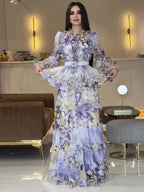 Alyssa Purple Floral Print Ruffle Maxi Dress With Belt Flowering Girl
