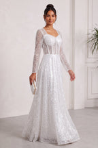White Sequined Tulle A-Line Gown Flowering Girl