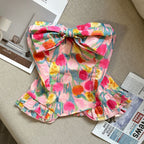 Pink Floral Strapless Corset Top with Peplum Flowering Girl