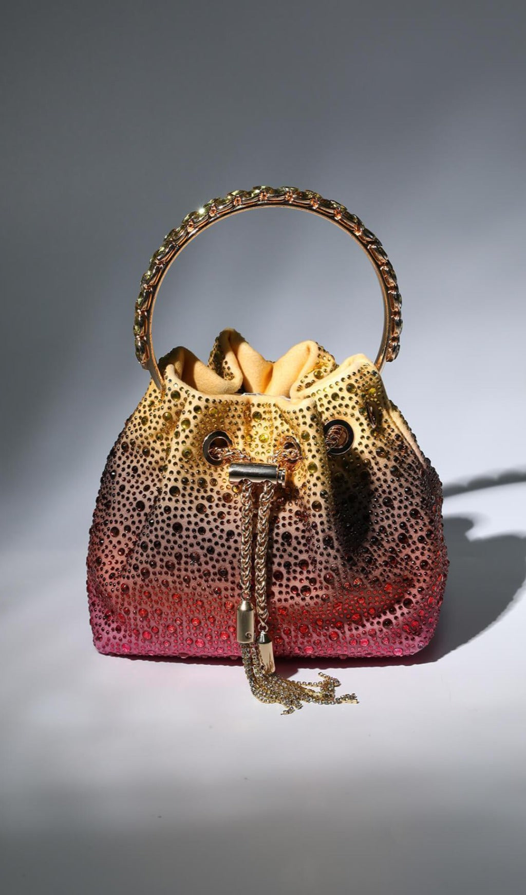Crystal Embellished Bucket Bag In Ombre Flowering Girl