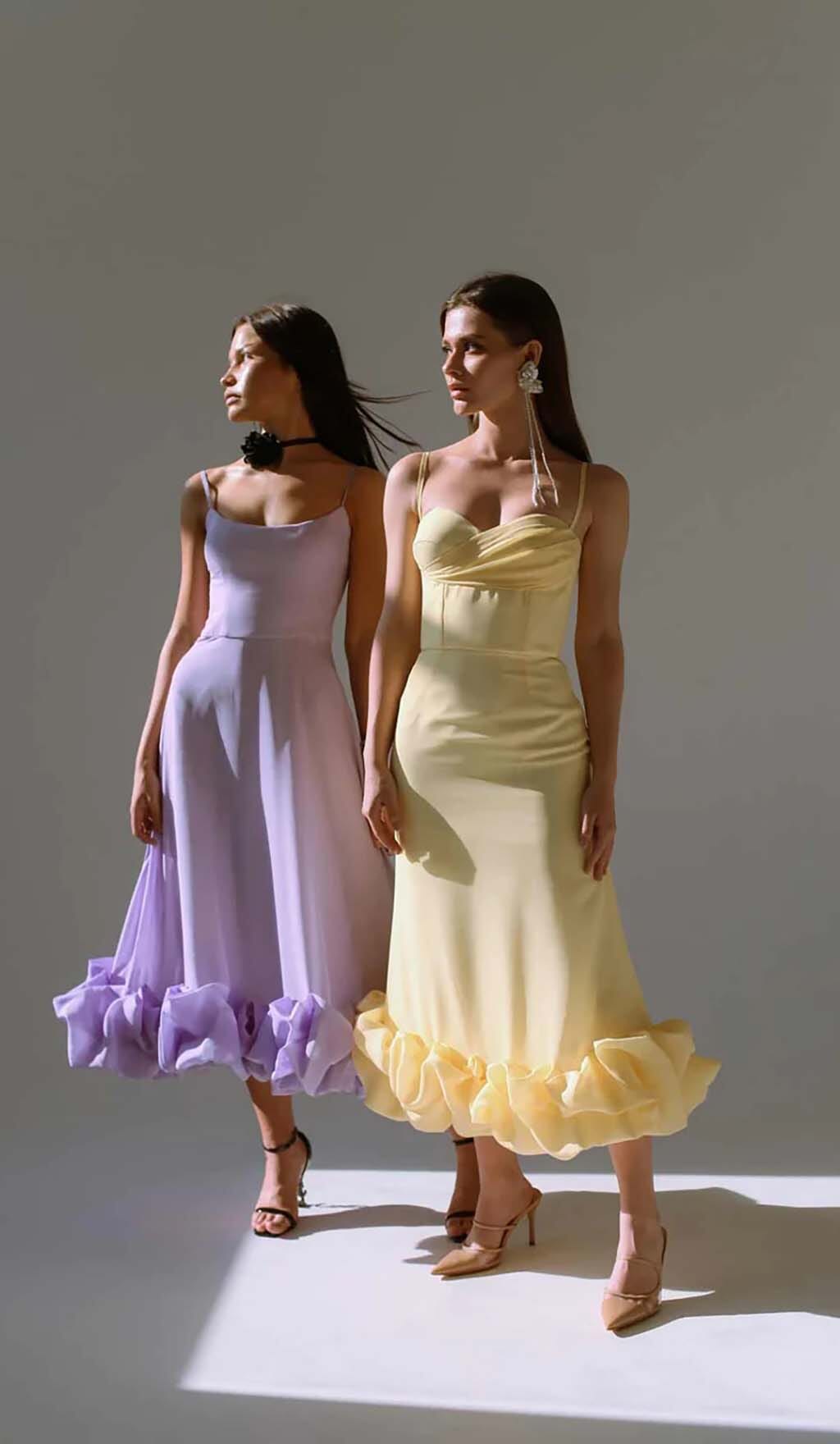 Suspender A-Line Midi Dress In Purple Flowering Girl