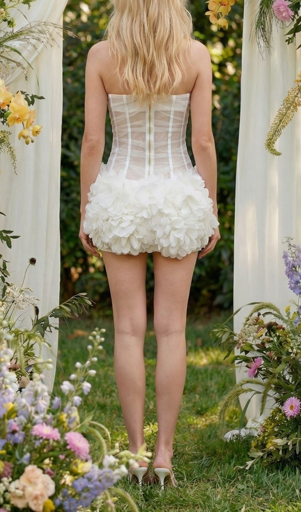 Bovryn Strapless Flower Mesh Mini Dress Flowering Girl