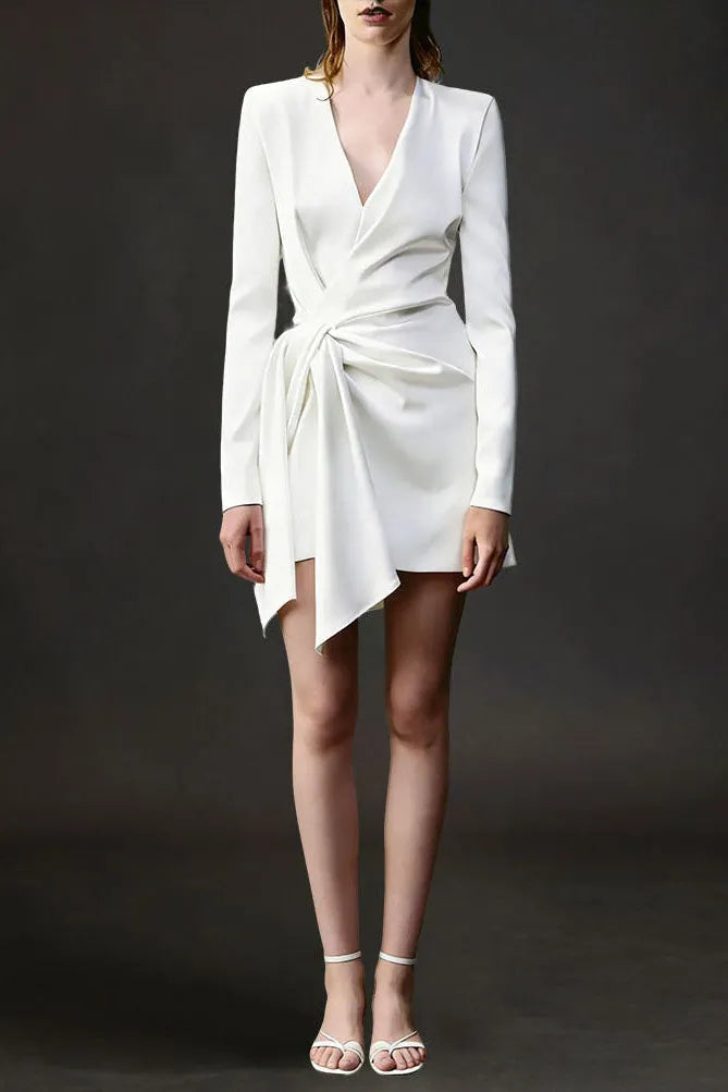 Irregular Long Sleeve Dress In White Flowering Girl