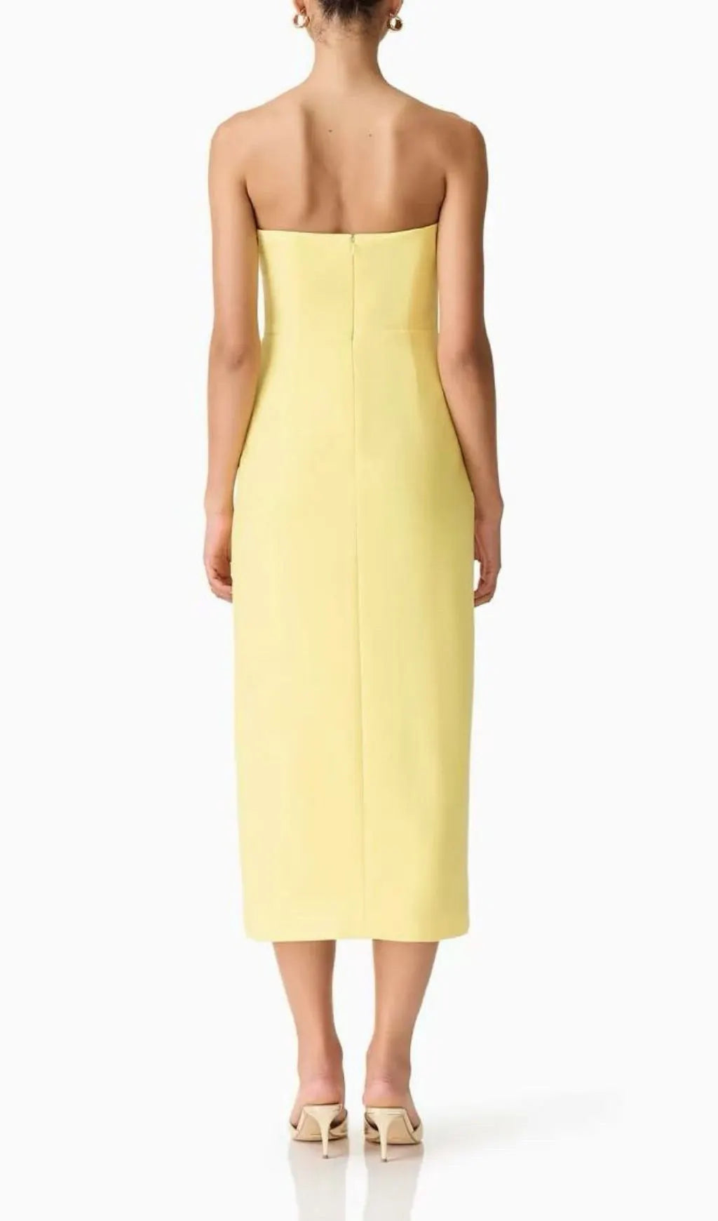 Kifle Yellow Strapless Embroidery Flower Midi Dress Flowering Girl