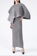 Maureen Pleated Midi Dress With Cape In Gray Set Flowering Girl