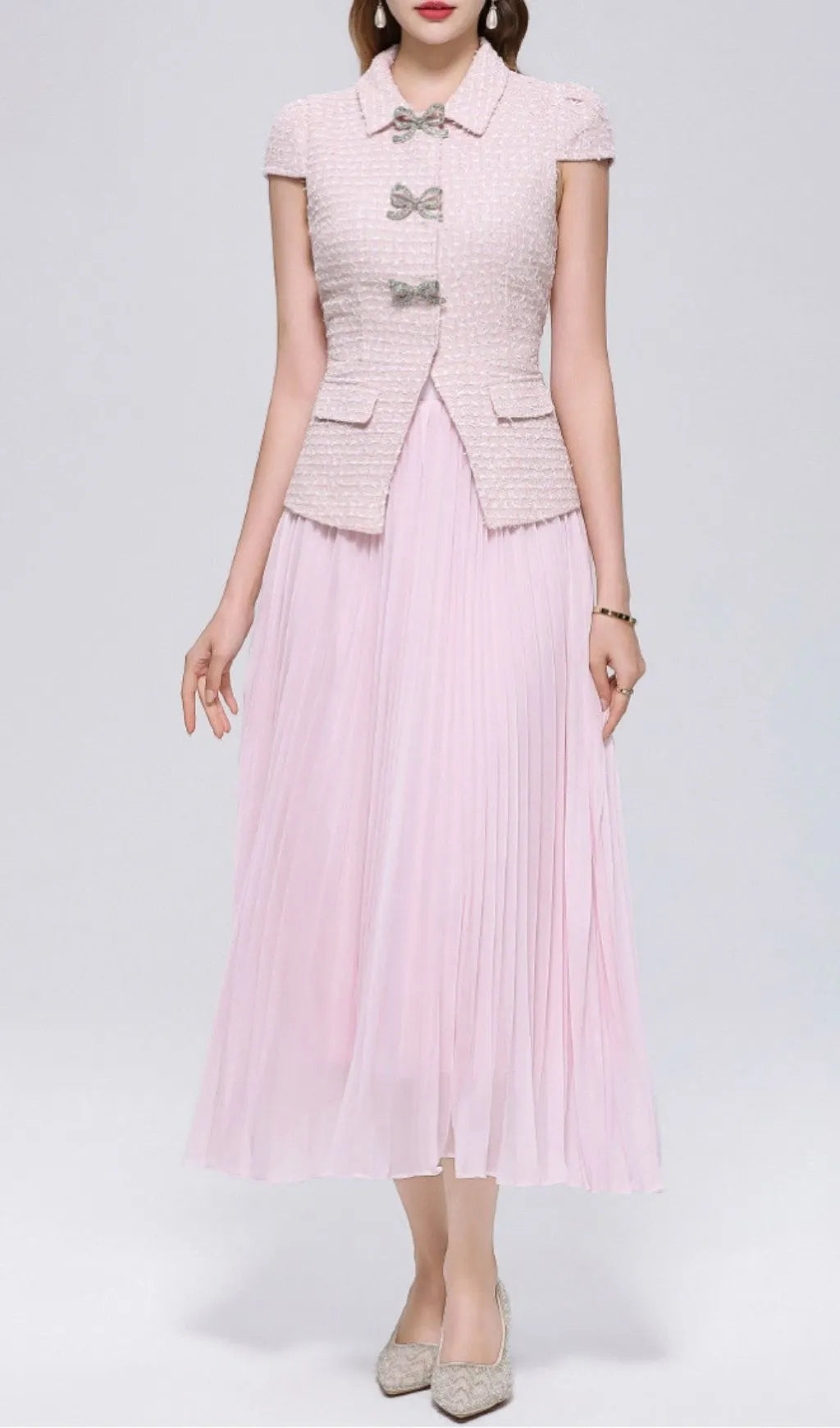 Larya Pink Bow Two-Piece Set Flowering Girl