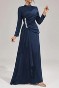 Beulah Long Sleeves With Beading Pleated Maxi Dress In Blue Flowering Girl