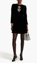 Cutout Crystal-Embellished Velvet Mini Dress In Black Flowering Girl