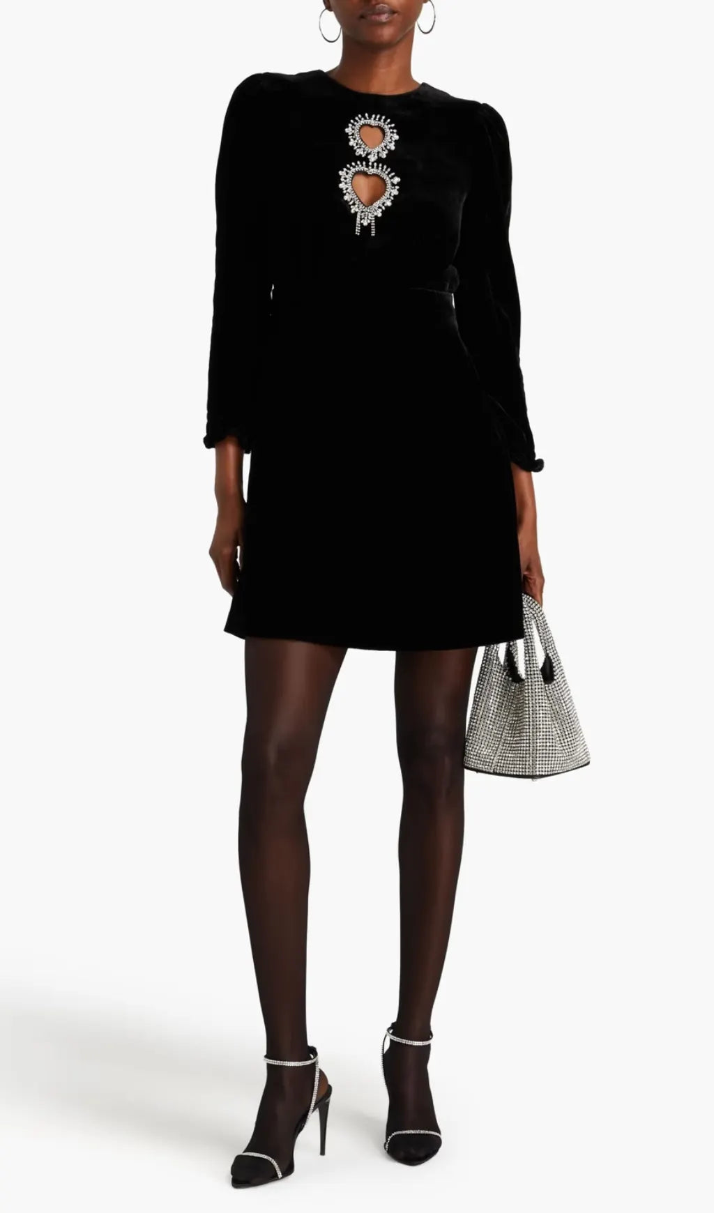 Cutout Crystal-Embellished Velvet Mini Dress In Black Flowering Girl