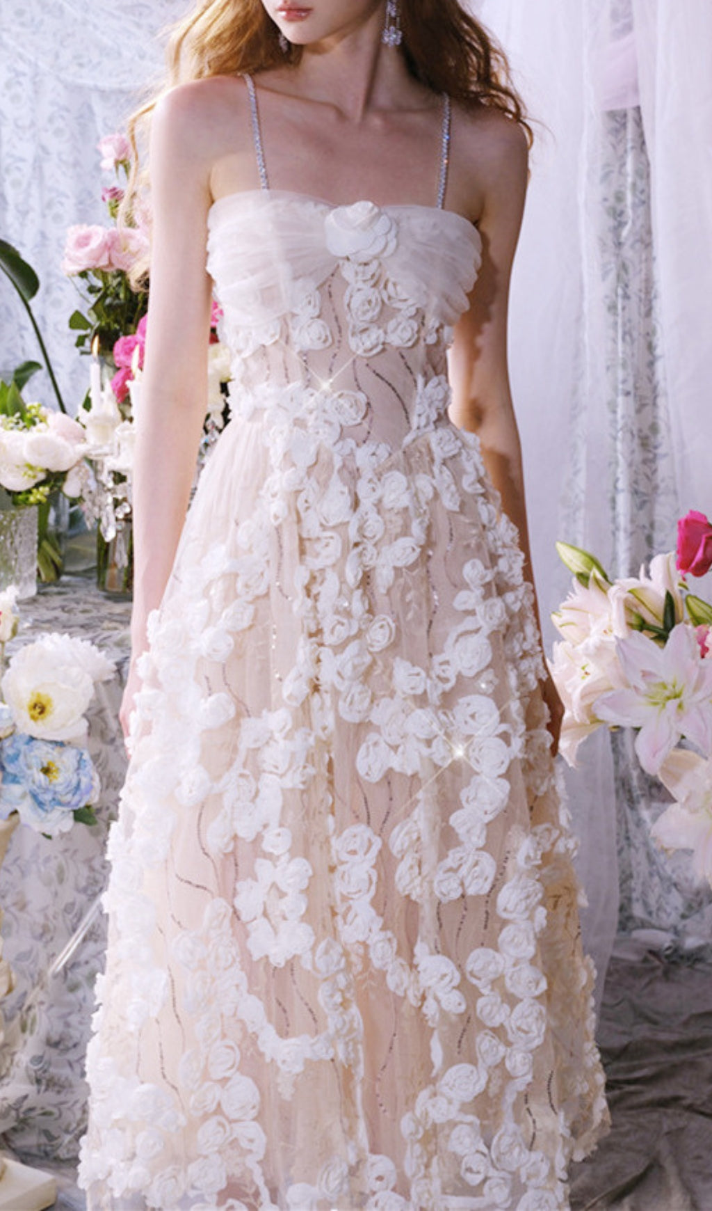 Aphra Floral Rhinestone Midi Dress Flowering Girl