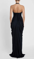 Kenza Black Halter Pleated Maxi Dress Flowering Girl