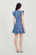 Floral Flutter Sleeve V-Neck Mini Dress Flowering Girl