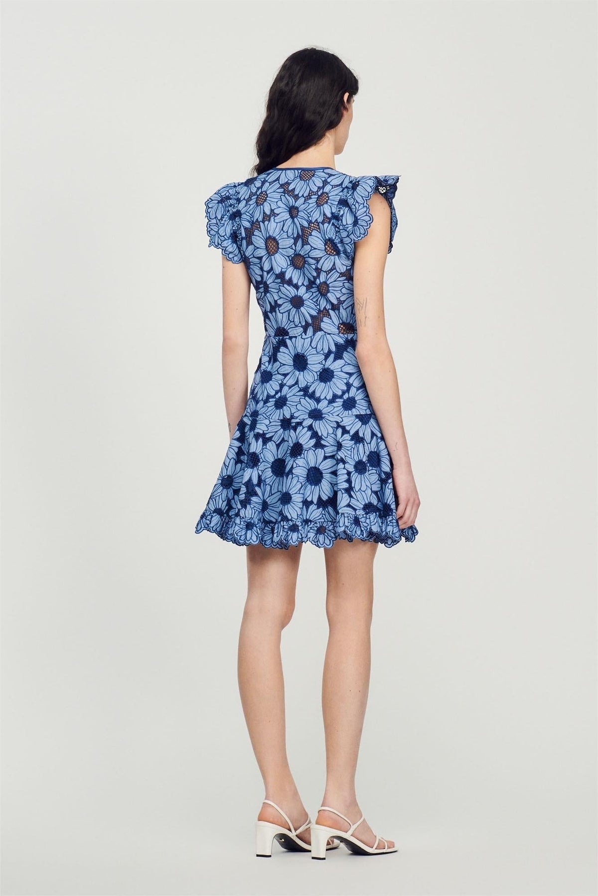 Floral Flutter Sleeve V-Neck Mini Dress Flowering Girl